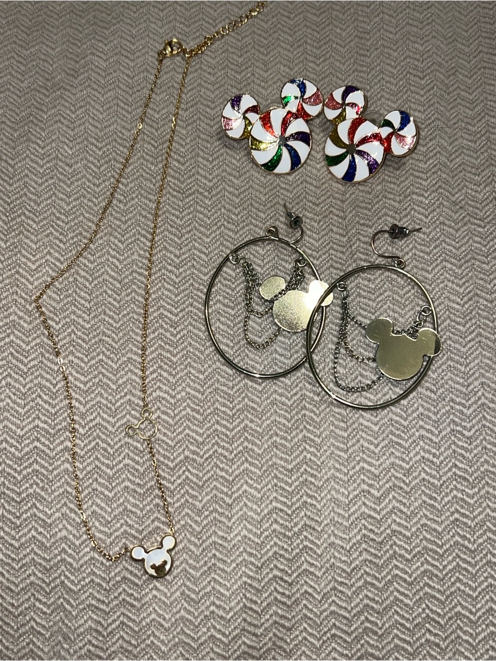 Gold-tone Mickey Pendant Necklace and Earrings Set in Multicolor and Gold